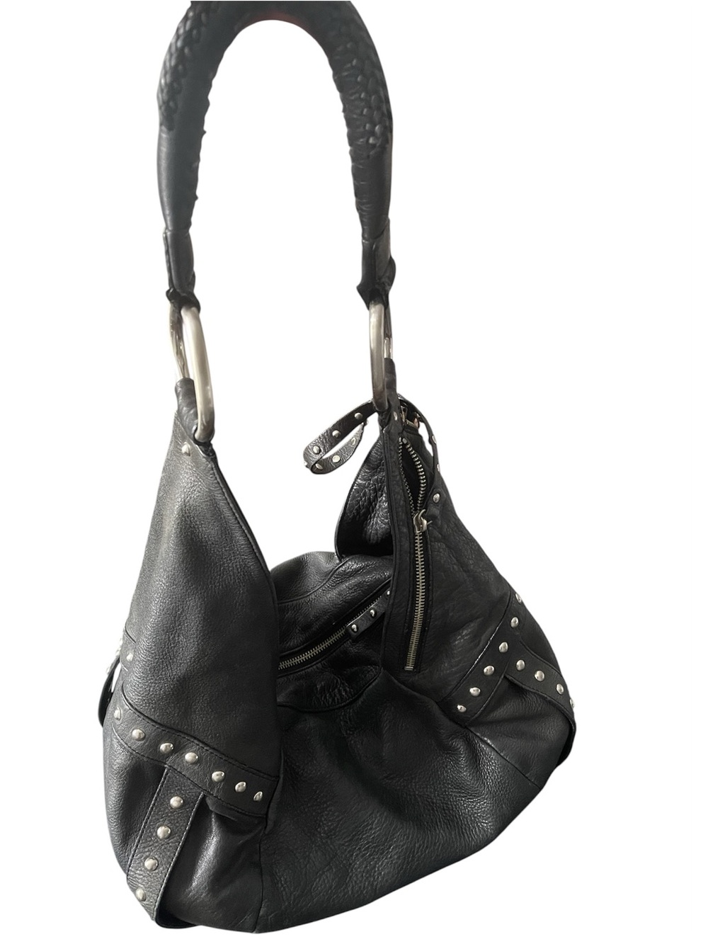 Michael Kors Black Leather Studded Hobo Bag